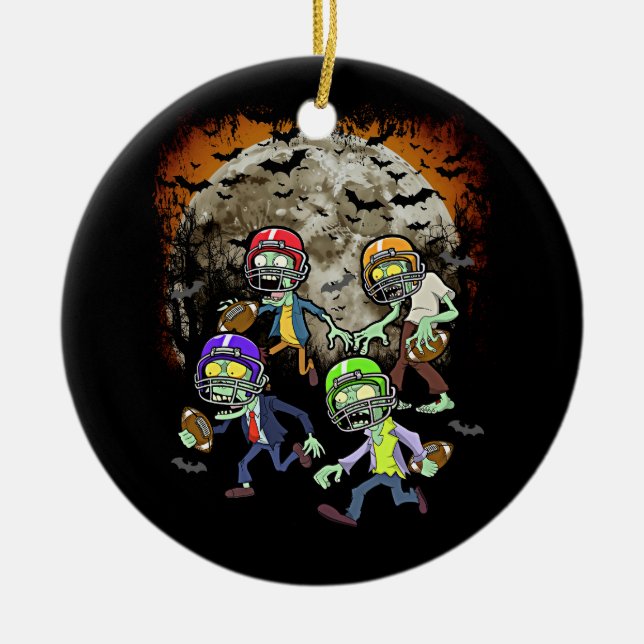 Football Zombie Player Halloween Horror Football T Julgransprydnad Keramik (Framsidan)