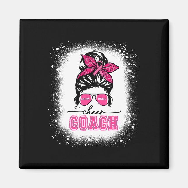 Footll Messy Bun Mamma Cheer Coach Breast Cancer B Magnet (Framsidan)
