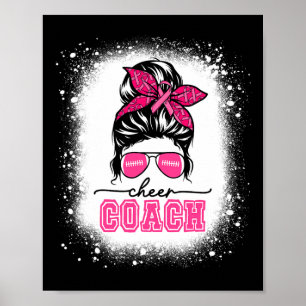 Footll Messy Bun Mamma Cheer Coach Breast Cancer B Poster