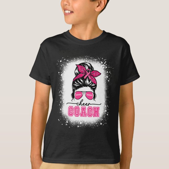 Footll Messy Bun Mamma Cheer Coach Breast Cancer B T Shirt (Framsida)