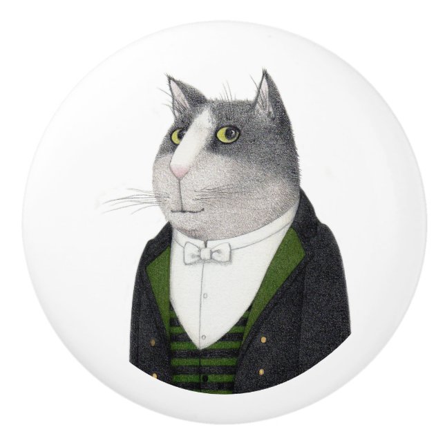 FOOTMAN CAT Ceramic Knob Knopp (Framsidan)