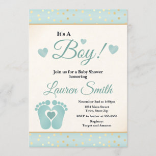 Footprint Baby Shower-inbjudan Boy, Baby Toes Inbjudningar