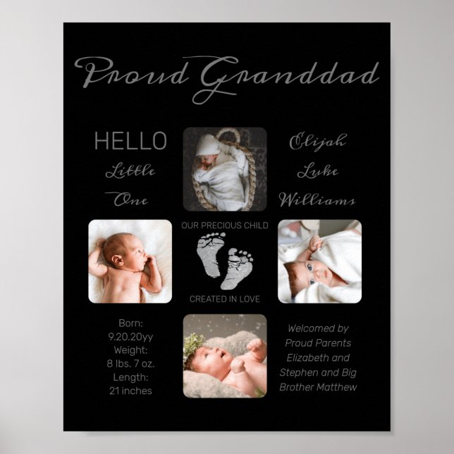 Footprints Multiple Photo Birth Keepsake Granddad  Poster (Framsidan)