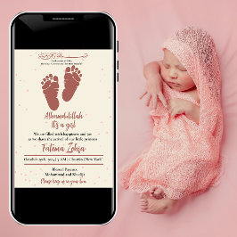 Foprint Rosa Flicka Muslim Birth Notice Inbjudningar