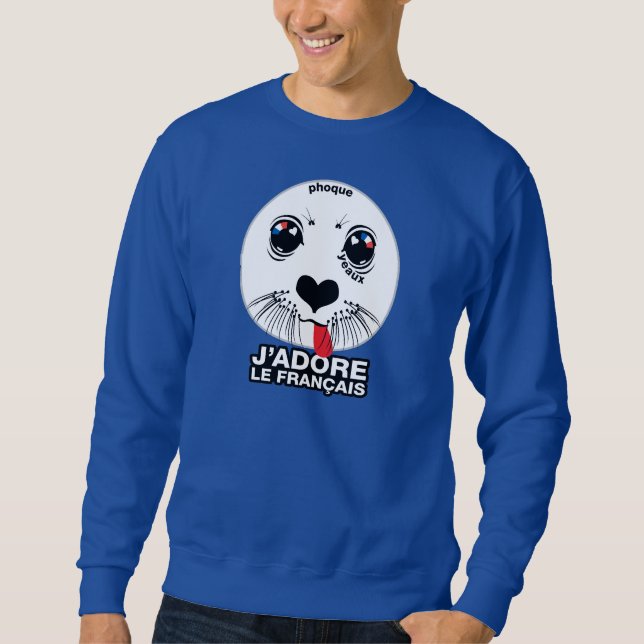 Foque. Yeaux. J'adore le français (I FRANSKEN KÄRL Lång Ärmad Tröja (Framsida)