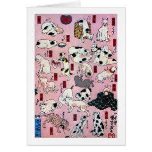 ) för 其のまま地口猫飼好五十三疋(下, 国芳katter (3), Kuniyoshi, Hälsningskort