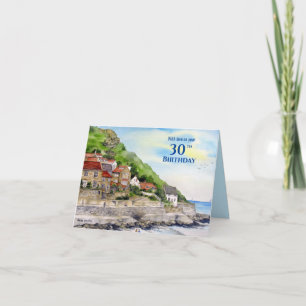 För 30års födelsedag Runswick Bay Watercolor Paint Kort