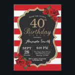 För 40th guld- glitter födelsedaginbjudan för röd inbjudningar<br><div class="desc">För 40th guld- glitter födelsedaginbjudan för röd ros. Svart och guld- födelsedagsfestinbjudan. Guld- glitter. Röda och vitrandar. Svart tavla. Tryckbara Digital. Behaga klickar "skräddarsy den" knäppas och använder vårt designverktyg för att ändra denna mall för mer ytterligare customization.</div>