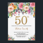 För 50th guld- glitter födelsedaginbjudan för inbjudningar<br><div class="desc">50th födelsedaginbjudan för blommigt för kvinnor. Blom- blomma för vattenfärg. Guld- glitter. Rosor gult,  orange,  lilablomma. Vuxen födelsedag. Behaga klickar "skräddarsy den" knäppas och använder vårt designverktyg för att ändra denna mall för mer ytterligare customization.</div>