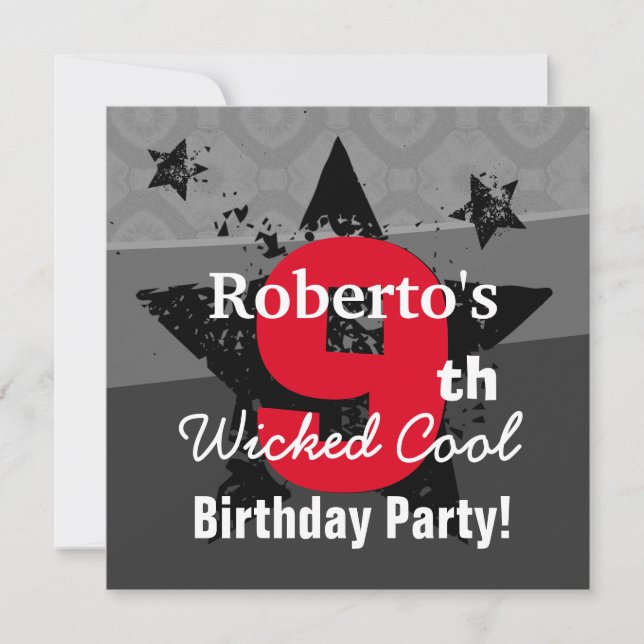 För 9th röd Grunge C9SA födelsedagkol för UNGAR Inbjudningar (Framsida)