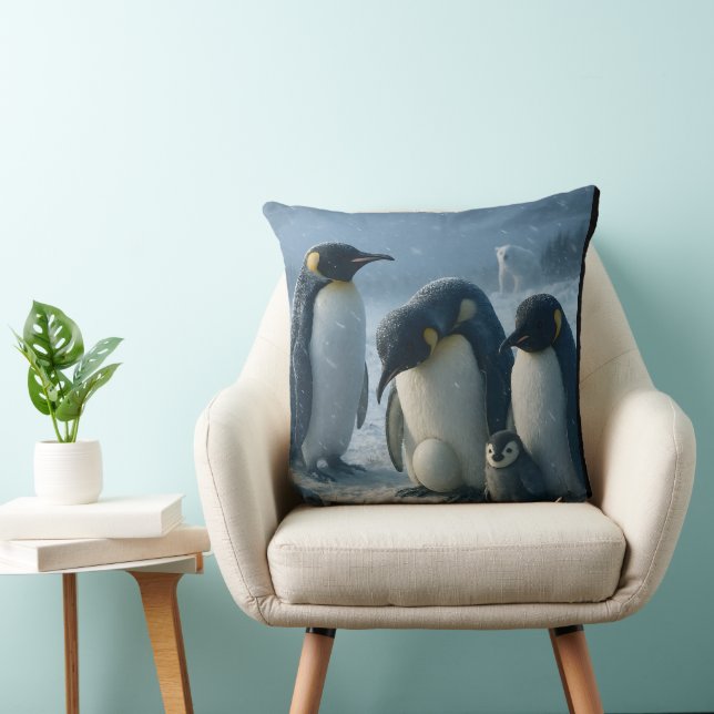 For a penguin family and chick Arctic Winter throw Kudde (Stol)