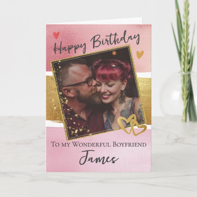 For A Wonderful Boyfriend 1 Photo Birthday Card Kort (Framsida)