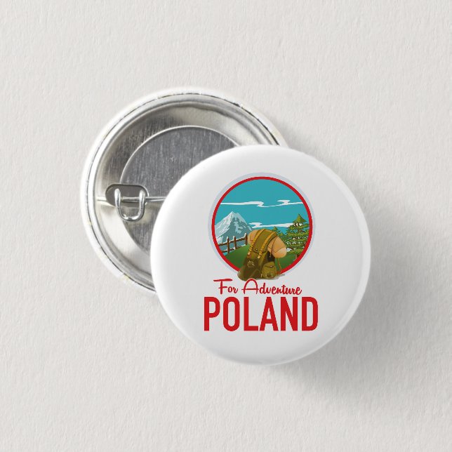 För Adventure Poland Travel logotyp Knapp (Framsida & baksida)
