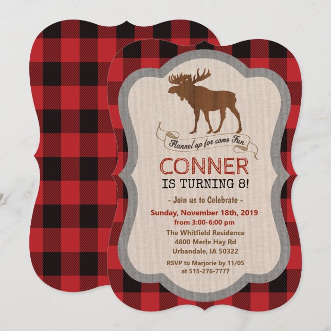 FÖR ALLA ÅLDER - Älg Pojke Födelsedagsinbjudan Inbjudningar (Fram/baksida)