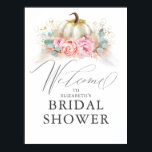 För alla Party - Pumpkin Rosa Flowers Poster<br><div class="desc">Rosa blommor,  pampasgräs och pumpor möhippa,  babydusch,  födelsedagsfest osv. Välkomsttecken</div>