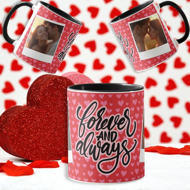 För alltid - Anpassningsbar Photo with Hearts Mugg (Forever and Always - Custom Photo with Hearts Mug)
