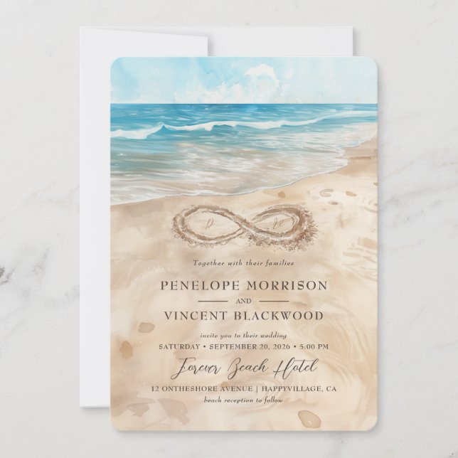 För alltid genom inbjudan till Sea Beach Wedding (Framsida)
