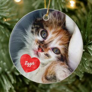 För alltid i mitt hjärta - kattfoto Pet Memorial Julgransprydnad Keramik