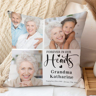 För alltid i vår Hearter 3 Photo Collage Memorial Kudde