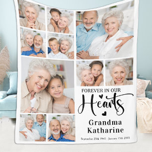 För alltid i vår Hearts 10 Photo Collage Memorial Fleecefilt