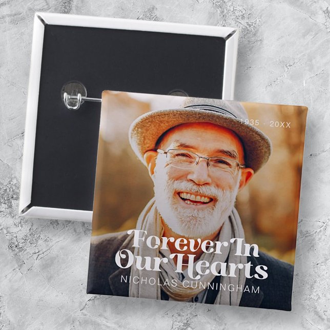 För alltid i vår Hearts Elegant Foto Memorial Knapp (Skapare uppladdad)