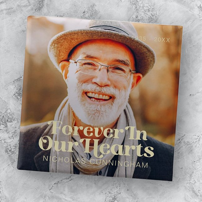 För alltid i vår Hearts Elegant Foto Memorial Knapp (Skapare uppladdad)