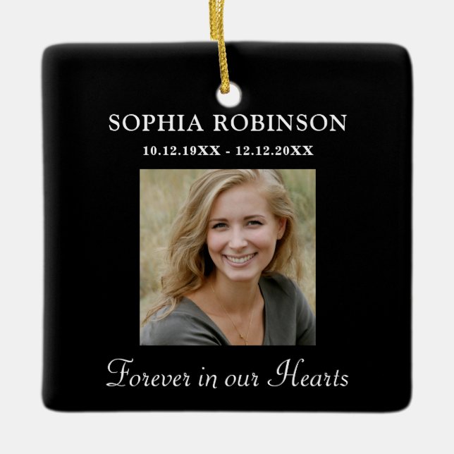 För alltid i vår Hearts Foto Memorial Keepsaké Julgransprydnad Keramik (Framsida)