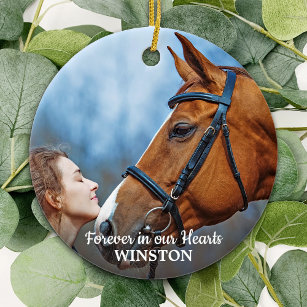 För alltid i vår Hearts Horse Photo Pet Memorial Julgransprydnad Keramik