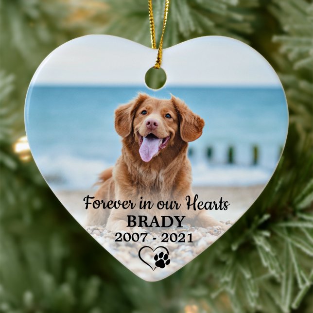 För alltid i vår Hearts Hund 2 Photo Pet Memorial Julgransprydnad Keramik (Skapare uppladdad)