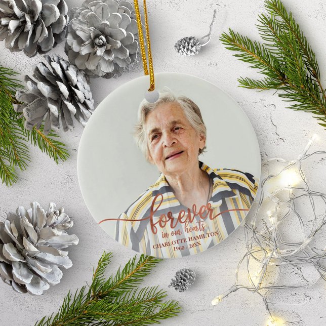 För alltid i vår Hearts Personlig Foto Memorial Julgransprydnad Keramik (Skapare uppladdad)