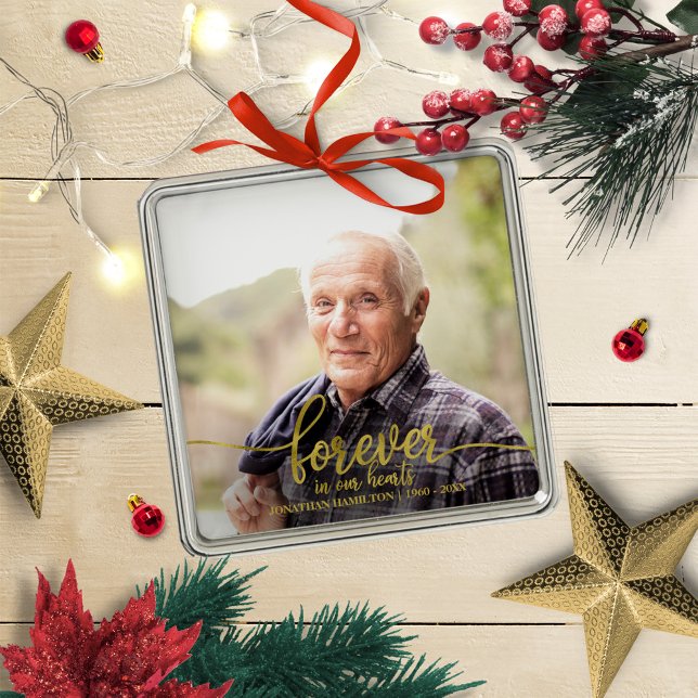 För alltid i vår Hearts Personlig Foto Memorial Julgransprydnad Metall (Skapare uppladdad)