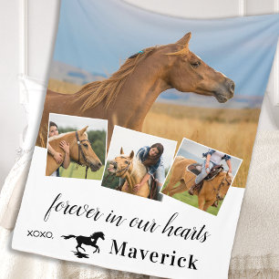 För alltid i vår Hearts Pet Horse Memorial 4 Photo Fleecefilt