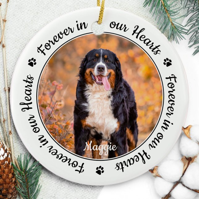 För alltid i vår Hearts Pet Loss Gift Hund Memoria Julgransprydnad Keramik (Skapare uppladdad)