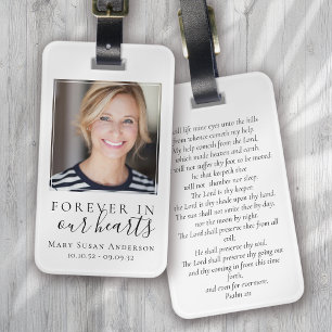 För alltid i vår Hearts Photo Memorial Prayer Bagagebricka