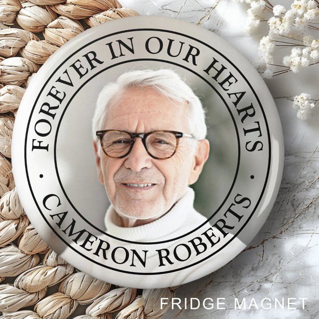 För alltid i vår hjärtan, elegant av minnesbilder  magnet (Forever in our hearts memorial full photo elegant magnet)