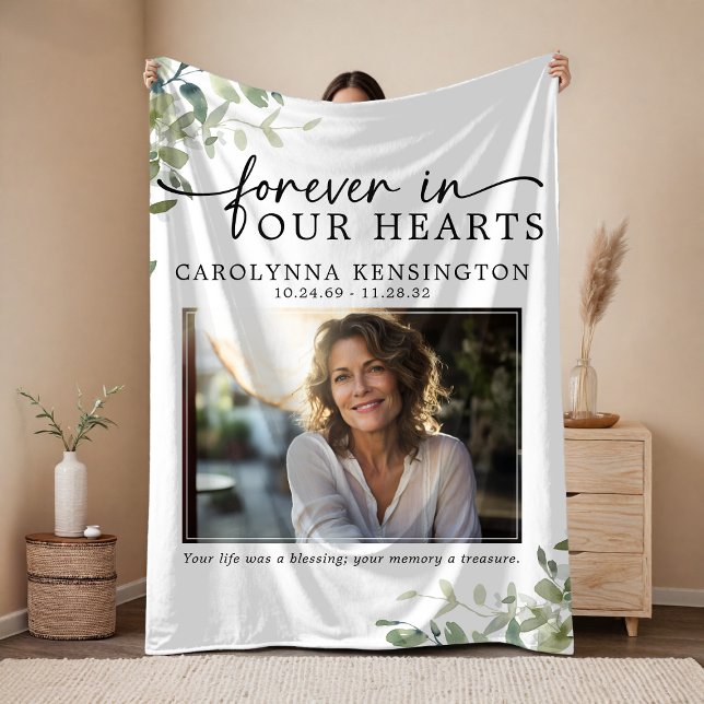 För alltid i vår minnesstund fleecefilt (Forever in Our Hearts Memorial Keepsake Fleece Blanket)