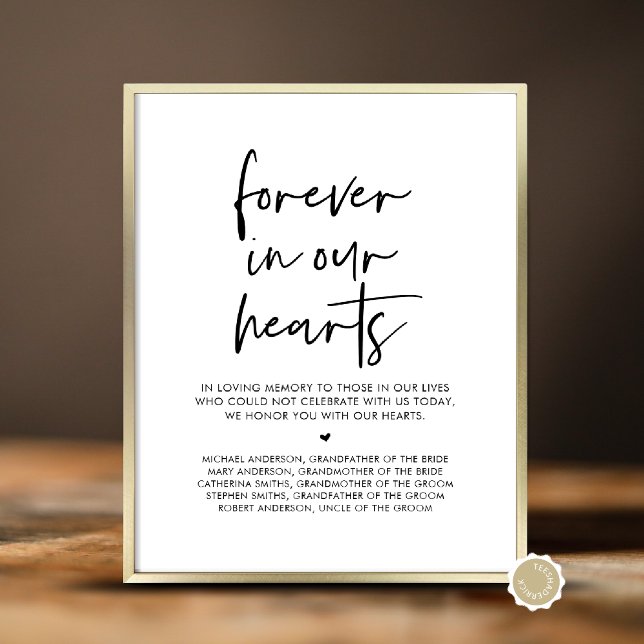 För alltid i våra hjärtan, Bröllop Memorial Bord Poster (In Loving Memory, Wedding Memorial Table Sign, Forever In Our Hearts, Digital Download, Printed)