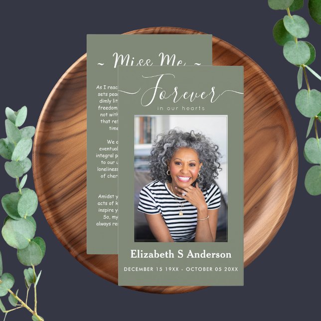 För alltid i våra hjärtan Foto Begravningsbön Visitkort (Skapare uppladdad)