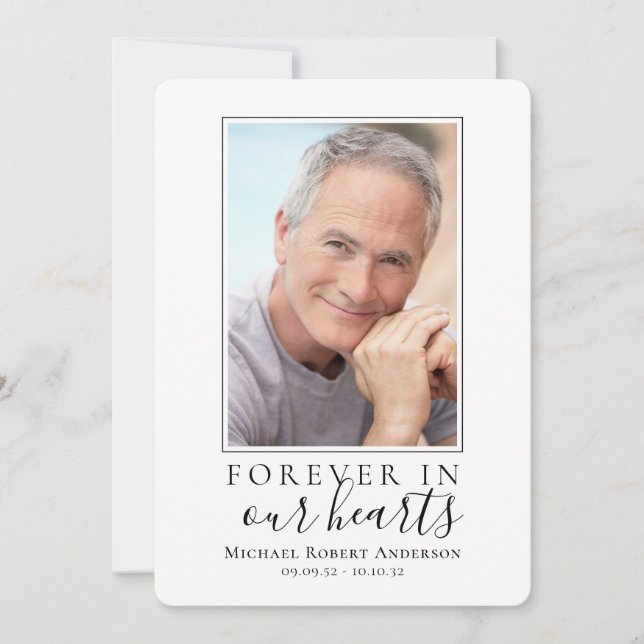 För alltid i våra hjärtan - fotobegravningssympati tack kort (Framsida)