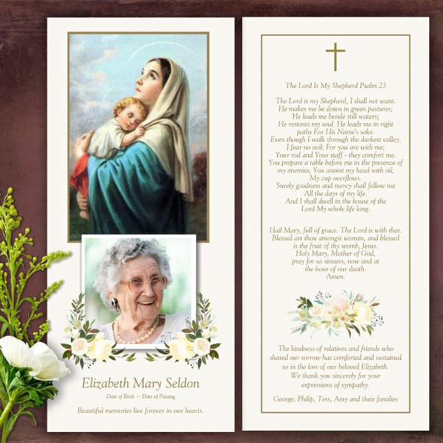 För alltid i våra hjärtan, fotoutsiskt tack, ditt  (Catholic, Religious, Celebration of Life, In Loving Memory of, Forever in our hearts, funeral cards)