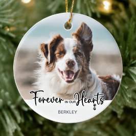 För alltid i våra hjärtan - Hund Photo Pet Memoria Julgransprydnad Keramik