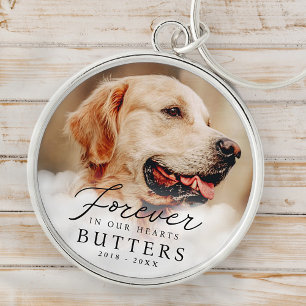 För alltid i våra hjärtan - Pet Memorial Modern Ph Rund Silverfärgad Nyckelring