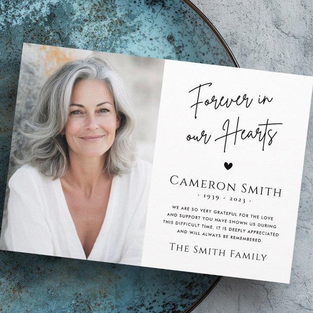 För alltid i våra hjärtan, tack för begravningssym (Any color cross photo funeral sympathy thank you)