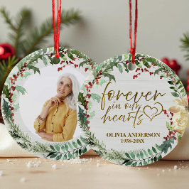 För alltid i våra hjärtan | Wreaths Photo Memorial Julgransprydnad Keramik