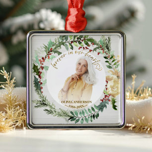 För alltid i våra hjärtan Wreaths Photo Memorial Julgransprydnad Metall