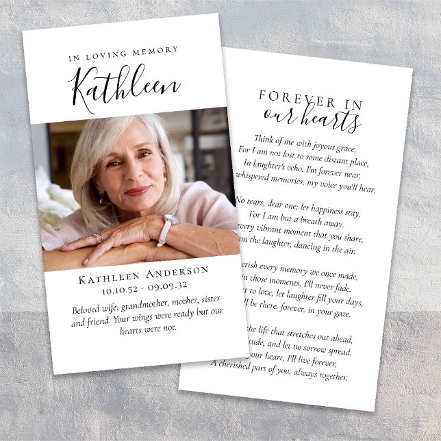 För alltid i vårt handskriftsskript Funeral Prayer Visitkort (Skapare uppladdad)