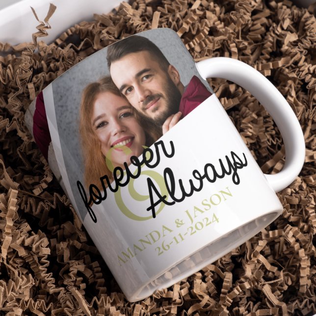 För alltid - multipla fotominnesdag mugg (Forever & Always Multi Photo Collage Anniversary Mug)