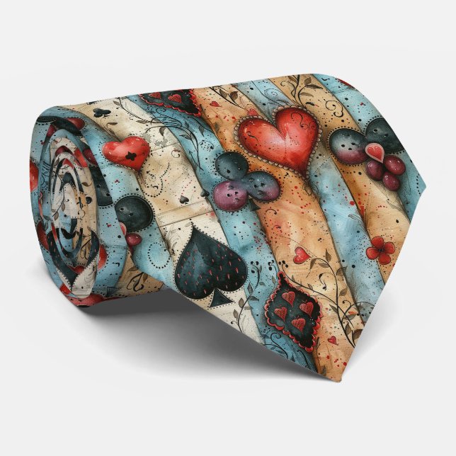 För älskare av kortspel. Spelkortssymboler. Slips (Rullad)