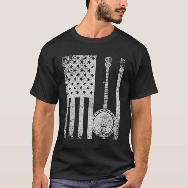För amerikanska flagganBanjo för Banjo patriotisk T Shirt (Framsida)