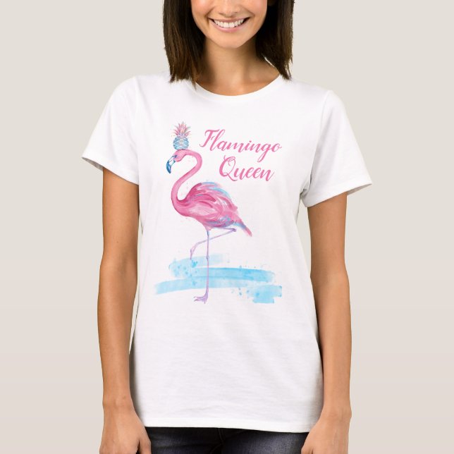 För ananaskrona för gulliga blått guld- Flamingo T Shirt (Framsida)